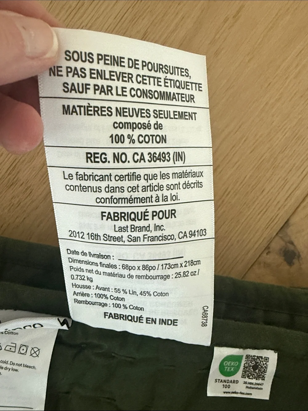 Quince European Linen Cotton Stitch Quilt, Twin, Pine Green - FLAWED